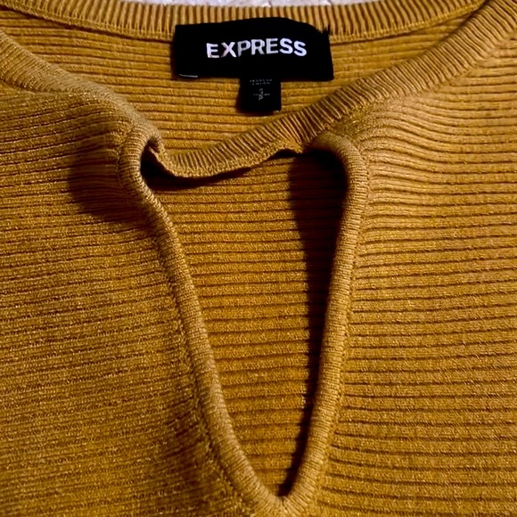 Express Mustard Color Ribbed Dolman Sleeve Keyhole Front Sweater - Picture 2 of 3